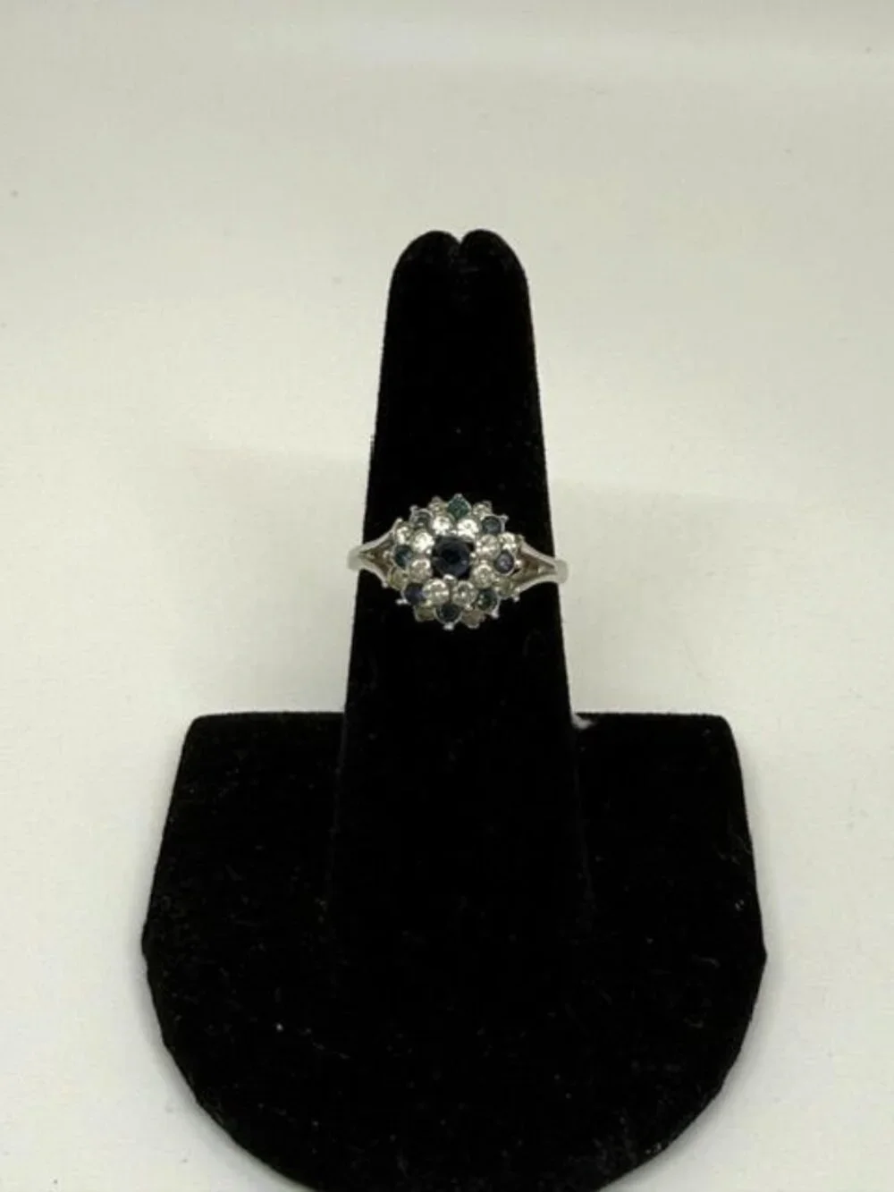 Vintage Joseph Esposito 14kt GE ESPO Blue & Clear Rhinestone Cluster Ring Size 6